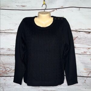 Talbots Petite NWT Size XLp Black Button Shoulder Cableknit Sweater Top